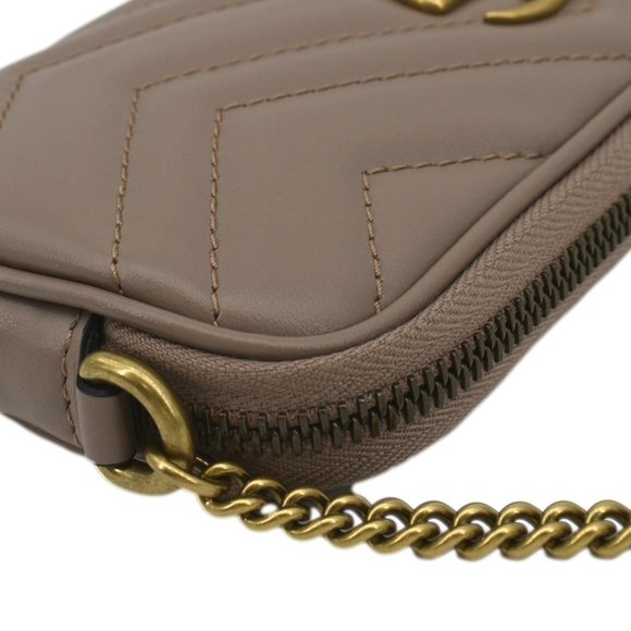 GUCCI  Mini GG Marmont Chain Leather Crossbody Bag Dusty Pink - Picture 7 of 13